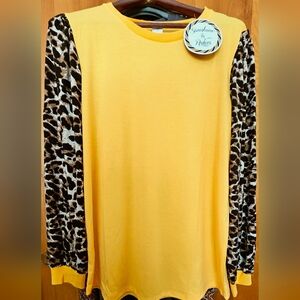 Yellow Leopard Sleeve Top